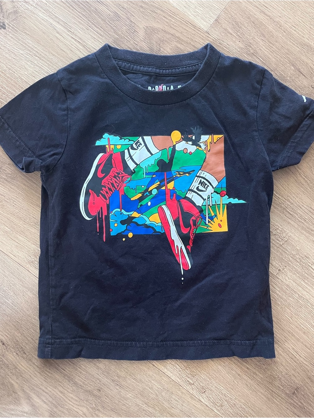 Jordan Nike Kids Black Tee with Multicolor Graphic 2T